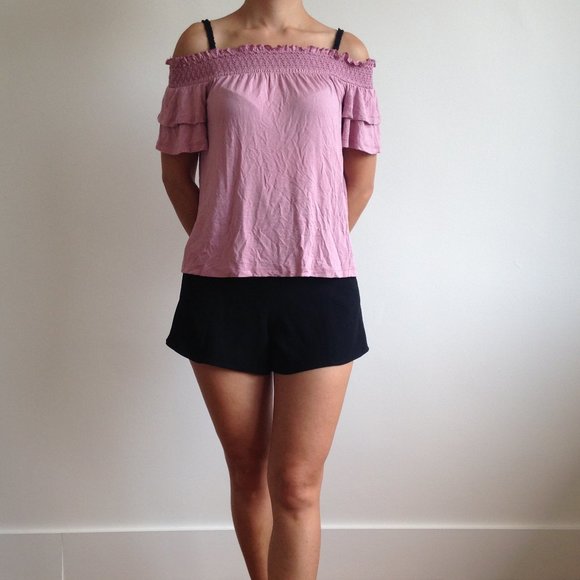 American Eagle - Dust Pink Off The Shoulder Top - Picture 1 of 15